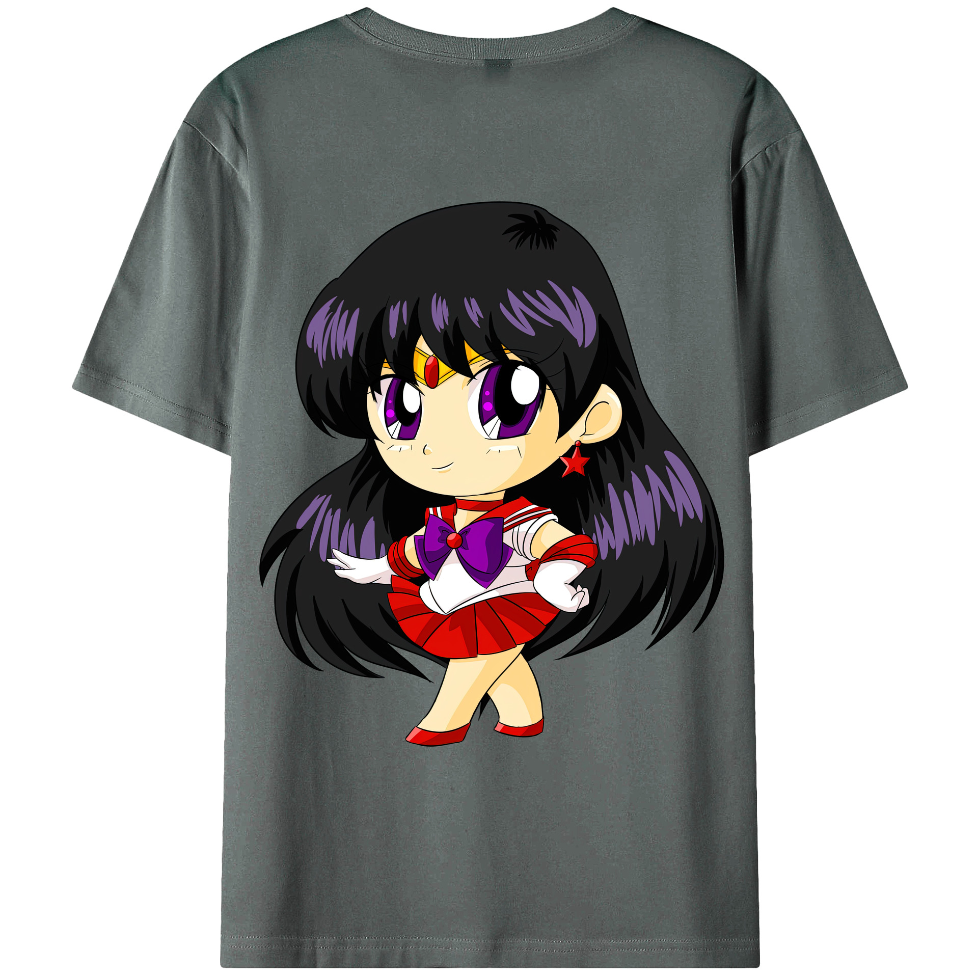 （画像用） 美少女戦士セーラームーン 火野レイ ひの レイ Sailor Moon Hino Rei （セーラーマーズ,Sailor Mars） 綿100％ メンズ半袖Tシャツ（バックプリント） 通気性